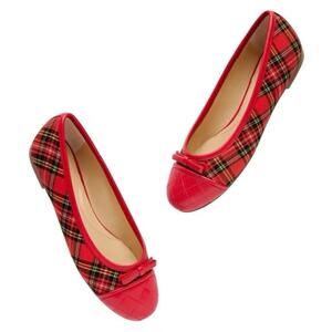 EUC Talbots Women 10 Blair Cap Toe Ballet Flats Tartan Plaid Christmas Plaid